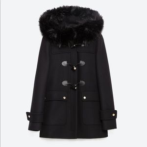 Zara Duffle Coat with Faux Fur Hood